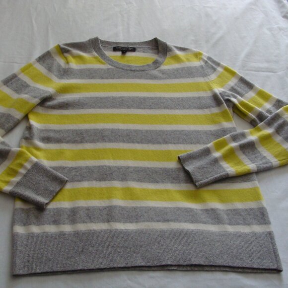 BANANA REPUBLIC Yellow Gray & White STRIPE MERINO WOOL Blend SWEATER Sz L - Picture 2 of 4